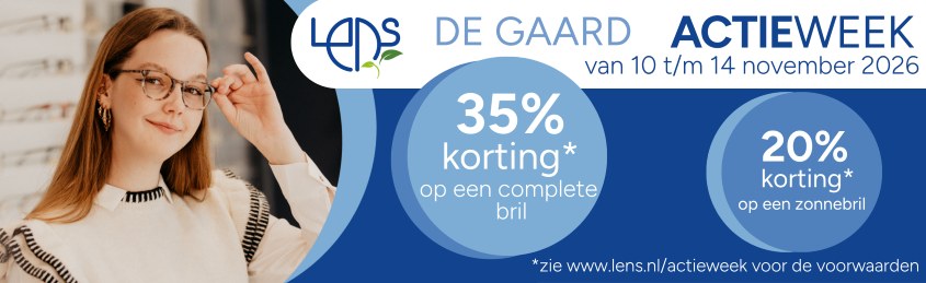 Actieweek Lens De Gaard van 10 t/m 14 november 2026: 35% korting op een complete bril en 20% korting op een zonnebril